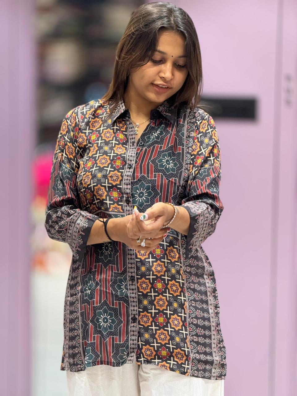 SHAGUN FASHION Premium Digital Printed Shirt Kurti with Off-White Pant Co-ord Set