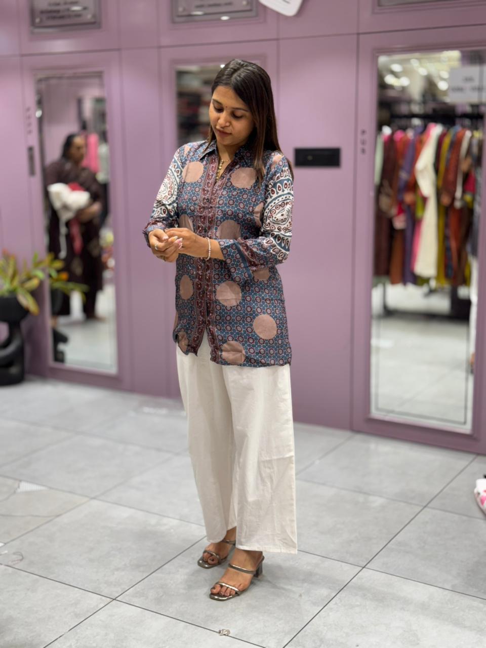 SHAGUN FASHION Premium Digital Printed Shirt Kurti with Off-White Pant Co-ord Set