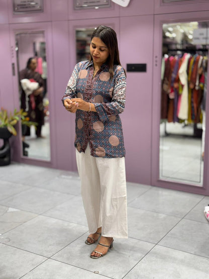 SHAGUN FASHION Premium Digital Printed Shirt Kurti with Off-White Pant Co-ord Set