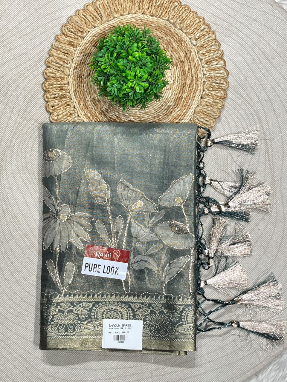 SHAGUN FASHION Premium Pure Look Shimmer Organza Saree with  Floral Border and Traditional Latkan