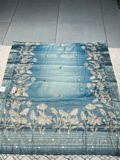 SHAGUN FASHION Premium Pure Look Shimmer Organza Saree with  Floral Border and Traditional Latkan