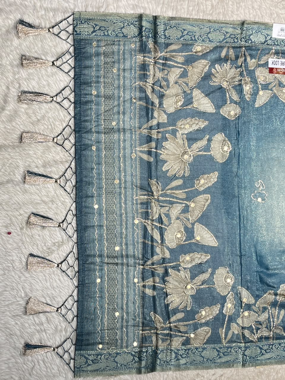 SHAGUN FASHION Premium Pure Look Shimmer Organza Saree with  Floral Border and Traditional Latkan