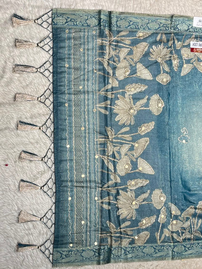SHAGUN FASHION Premium Pure Look Shimmer Organza Saree with  Floral Border and Traditional Latkan