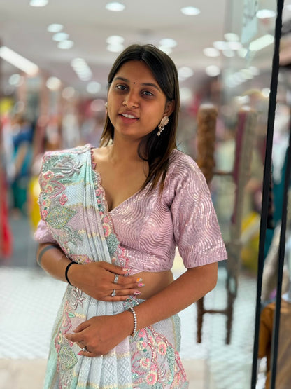 SHAGUN FASHION Beautiful Multi-Color Pastel Silk Saree with Heavy Cutwork Border and Sequined Blouse