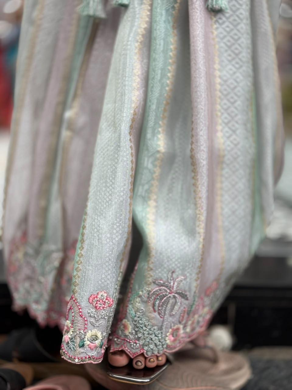 SHAGUN FASHION Beautiful Multi-Color Pastel Silk Saree with Heavy Cutwork Border and Sequined Blouse