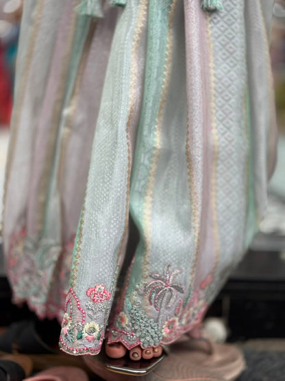 SHAGUN FASHION Beautiful Multi-Color Pastel Silk Saree with Heavy Cutwork Border and Sequined Blouse