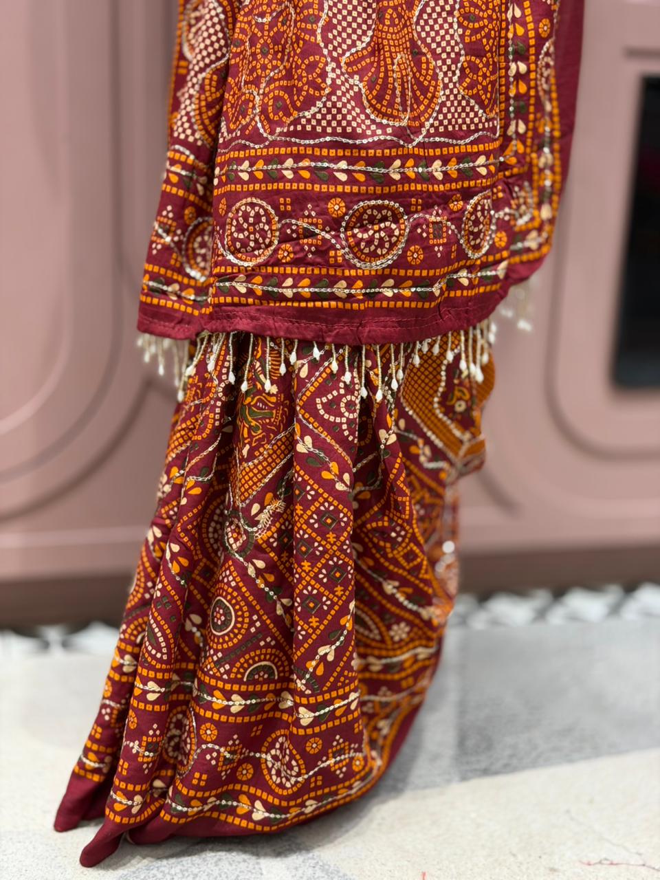 SHAGUN FASHION Premium Marodi & Gota Patti Bandhani Saree