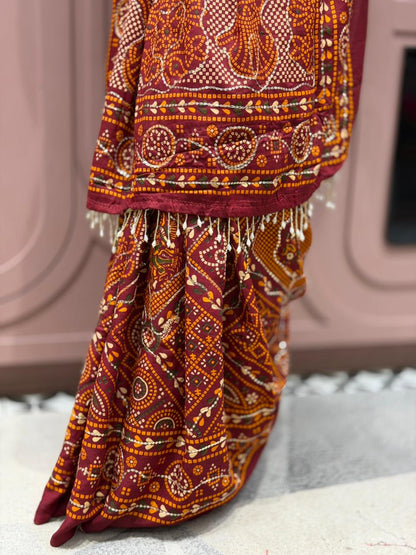 SHAGUN FASHION Premium Marodi & Gota Patti Bandhani Saree