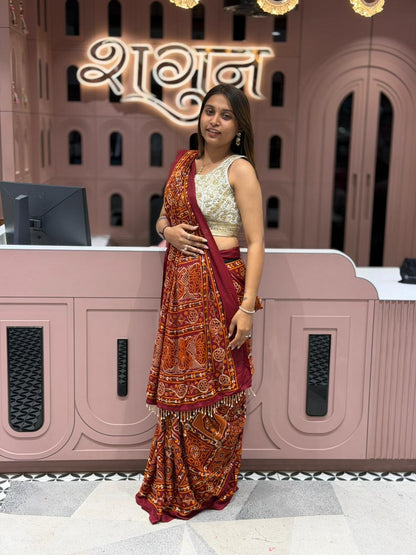 SHAGUN FASHION Premium Marodi & Gota Patti Bandhani Saree