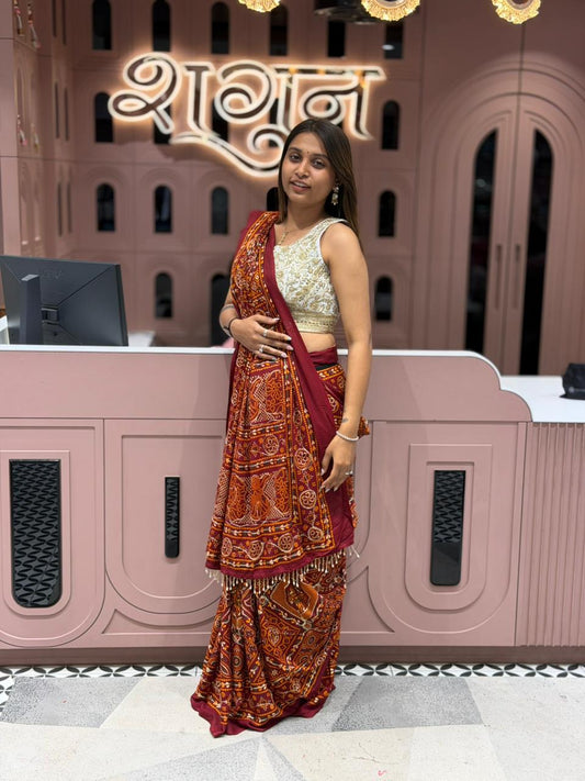SHAGUN FASHION Premium Marodi & Gota Patti Bandhani Saree