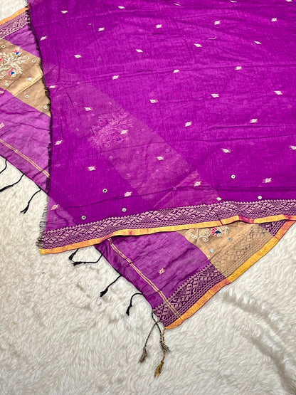 SHAGUN FASHION Beautiful Cotton Linen Saree with Rich Zari Border & Fancy Embroidery Work