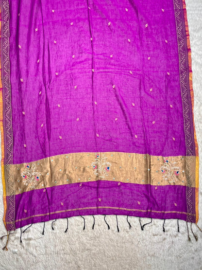 SHAGUN FASHION Beautiful Cotton Linen Saree with Rich Zari Border & Fancy Embroidery Work