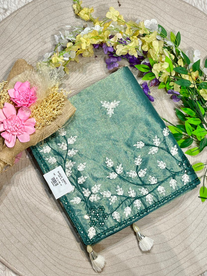 Designer Organza Embroidered Saree with Sequin Work | Party Wear & Wedding Saree by Shagun Sarees