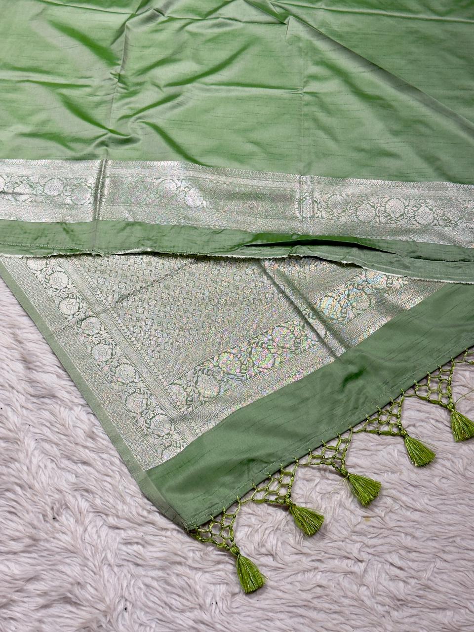 Beautiful Premium Heavy Border Satin Silk Saree by SHAGUN FASHION