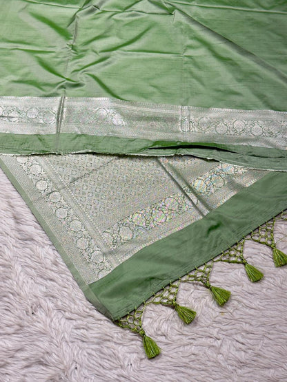 Beautiful Premium Heavy Border Satin Silk Saree by SHAGUN FASHION