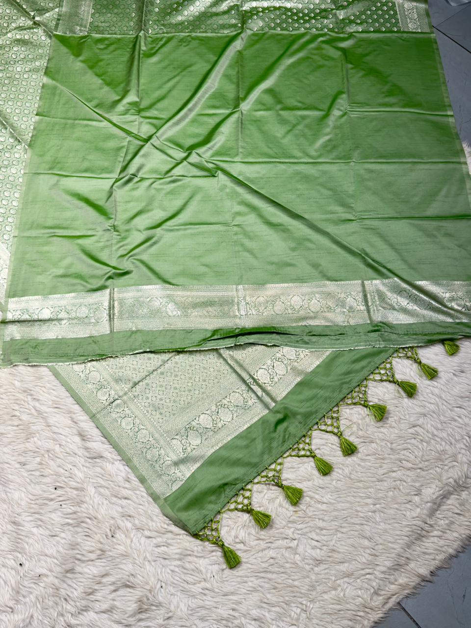 Beautiful Premium Heavy Border Satin Silk Saree by SHAGUN FASHION