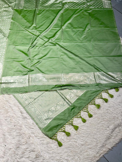 Beautiful Premium Heavy Border Satin Silk Saree by SHAGUN FASHION