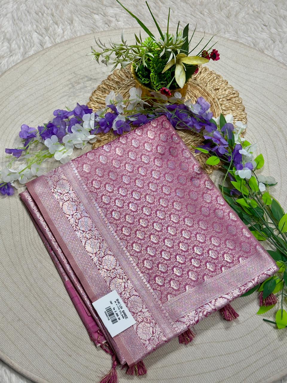 Beautiful Premium Heavy Border Satin Silk Saree by SHAGUN FASHION