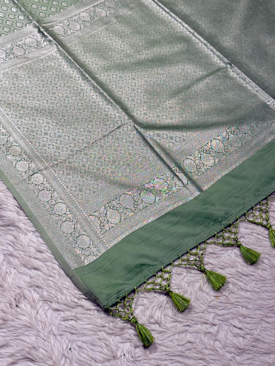 Beautiful Premium Heavy Border Satin Silk Saree by SHAGUN FASHION