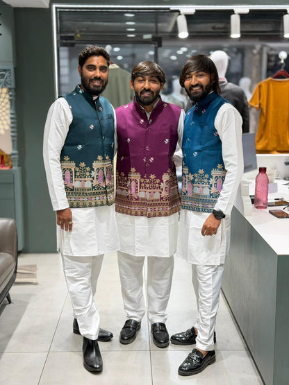 SHAGUN FASHION Exclusive Men's Traditional White Kurta Pajama Set with Premium Designer Embroidered Koti