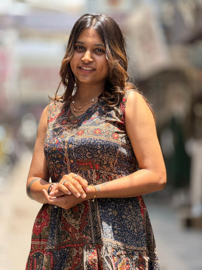 SHAGUN FASHION Premium Printed Sleeveless Tiered Midi Dress