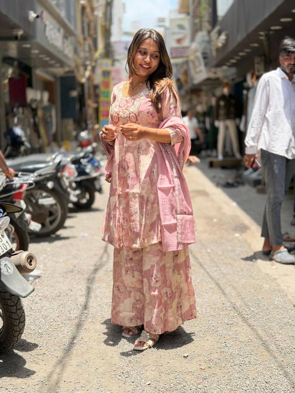 SHAGUN FASHION Premium Floral Print 3-Piece Kurti Sharara Set with Dupatta