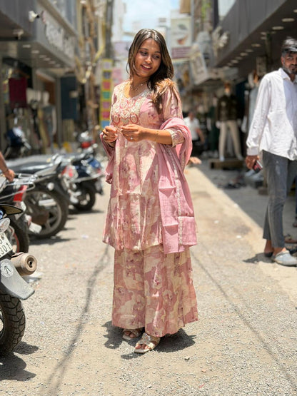 SHAGUN FASHION Premium Floral Print 3-Piece Kurti Sharara Set with Dupatta