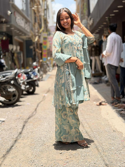 SHAGUN FASHION Premium Floral Print 3-Piece Kurti Sharara Set with Dupatta