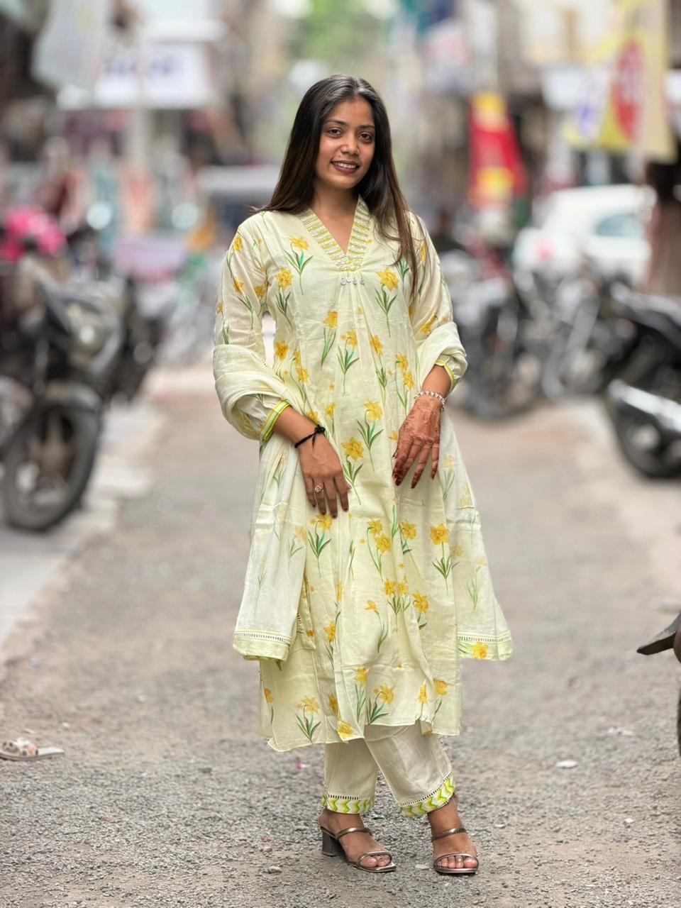 SHAGUN FASHION Premium Floral Print Anarkali Kurta, Pant & Dupatta Set