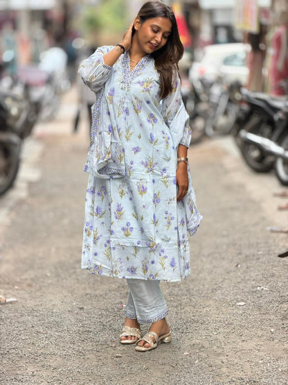 SHAGUN FASHION Beautiful Pastel Blue Floral Kurta Set with Dupatta