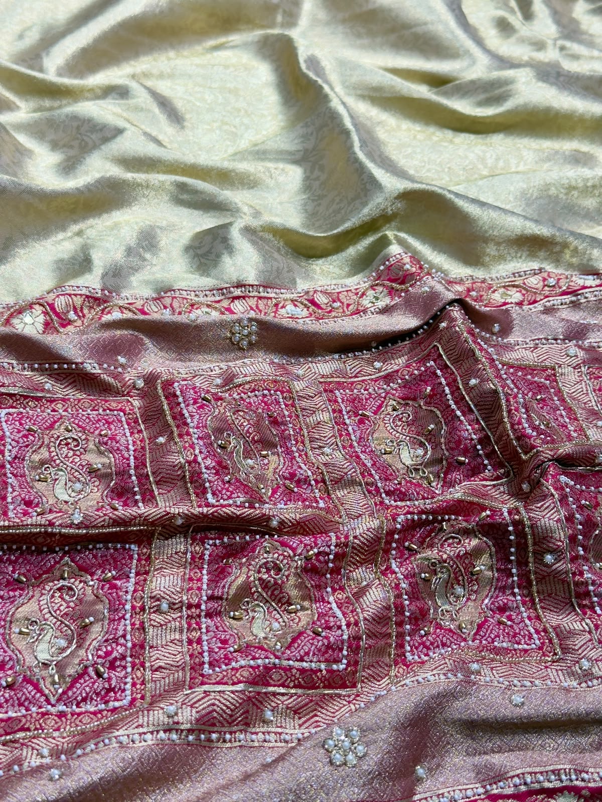 SHAGUN FASHION Luxury Banarasi Silk Saree with Heavy Handwork & Pearl Border