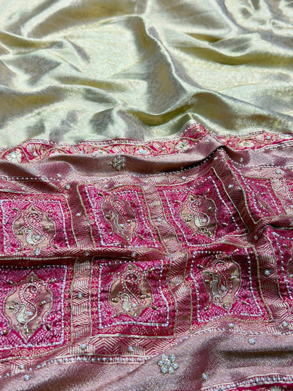 SHAGUN FASHION Luxury Banarasi Silk Saree with Heavy Handwork & Pearl Border