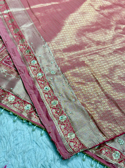 SHAGUN FASHION Luxury Banarasi Silk Saree with Heavy Handwork & Pearl Border