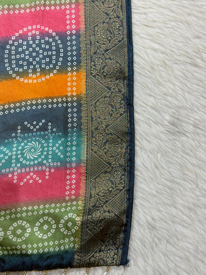 SHAGUN FASHION Multi-Color Bandhani Print Saree with Golden Zari Border