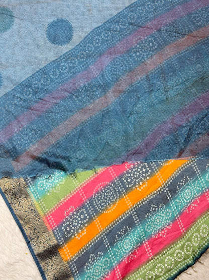 SHAGUN FASHION Multi-Color Bandhani Print Saree with Golden Zari Border