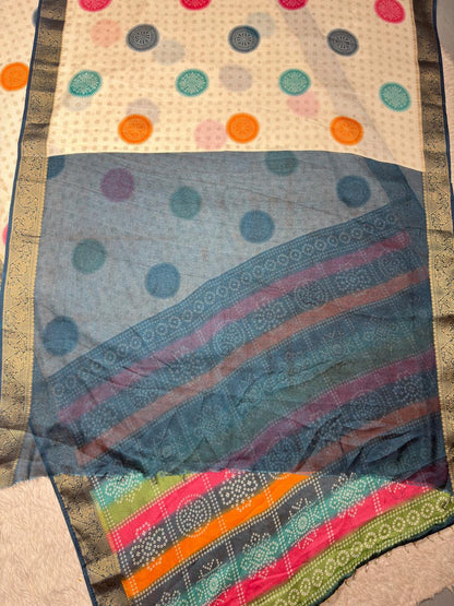 SHAGUN FASHION Multi-Color Bandhani Print Saree with Golden Zari Border