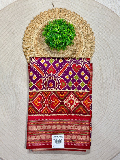 SHAGUN FASHION Rudraksh Patola Cotton Silk Saree With Zari Border
