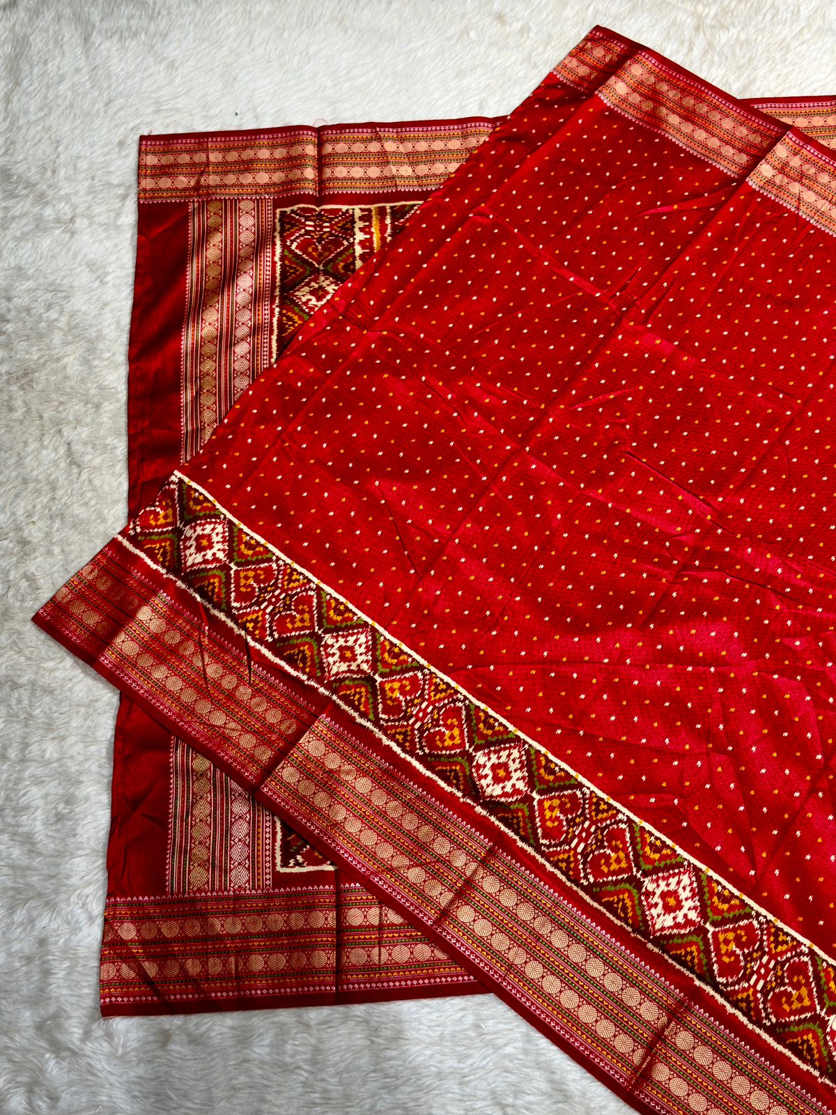 SHAGUN FASHION Rudraksh Patola Cotton Silk Saree With Zari Border