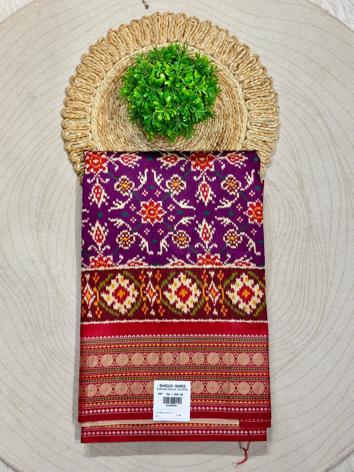 Patola Print Saree with Cream Floral Design | Traditional Saree by Shagun Sarees