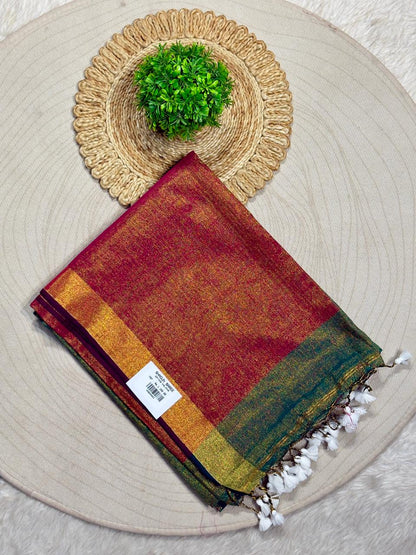 SHAGUN FASHION – Metallic Glaze Tissue Linen Saree