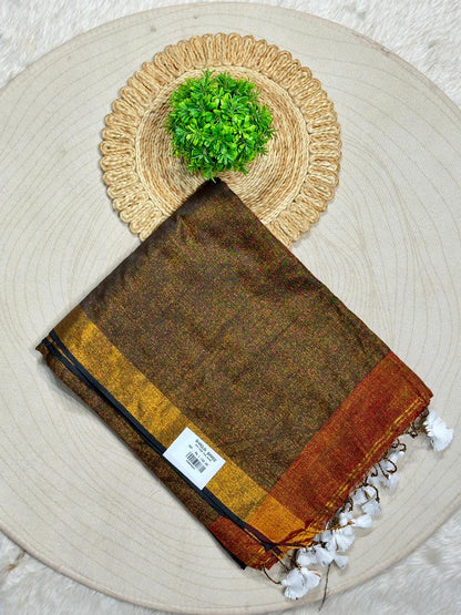 SHAGUN FASHION – Metallic Glaze Tissue Linen Saree