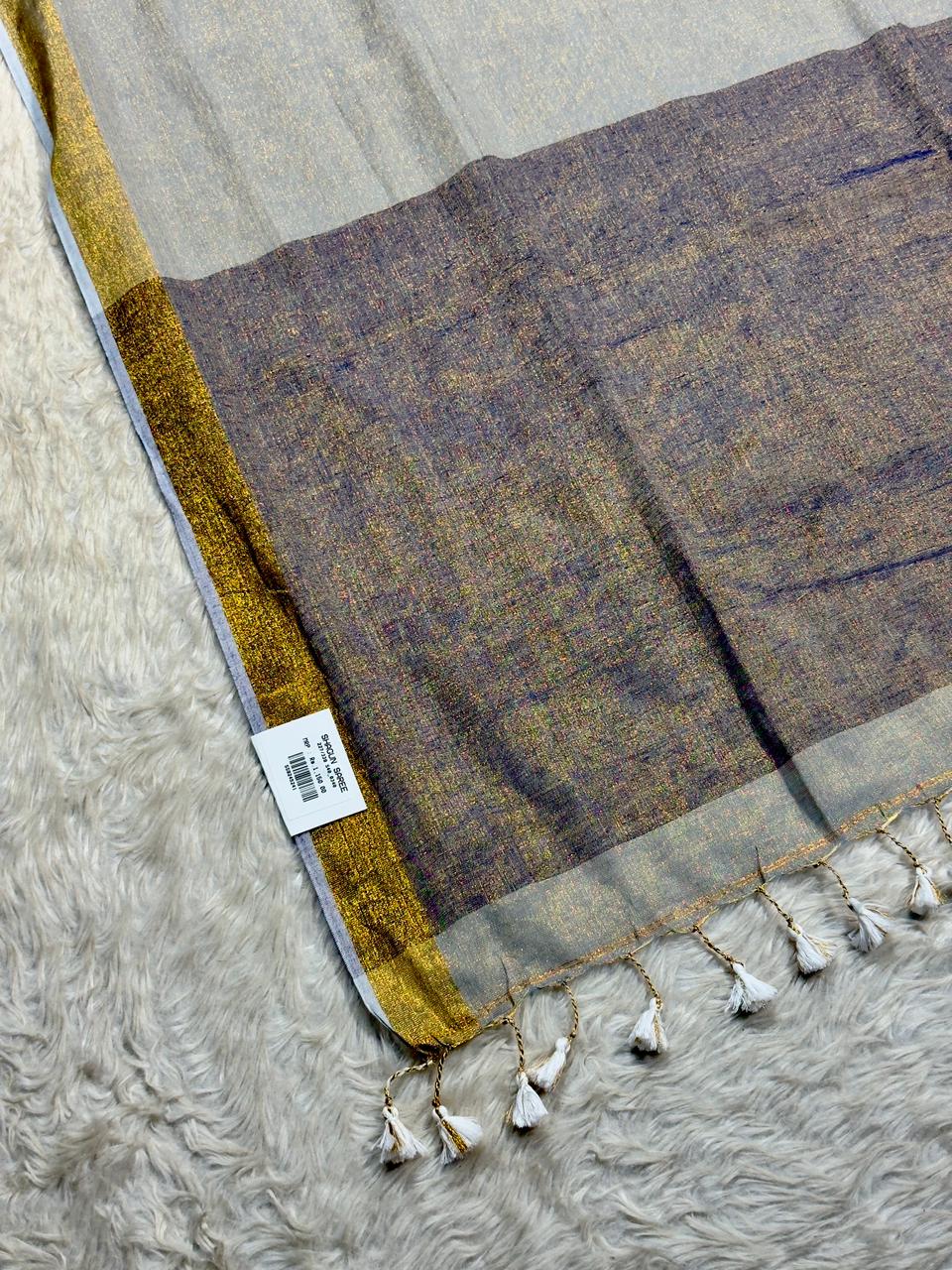 SHAGUN FASHION – Metallic Glaze Tissue Linen Saree