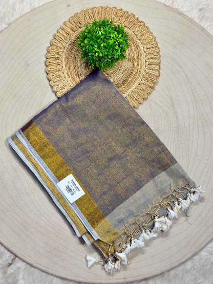 SHAGUN FASHION – Metallic Glaze Tissue Linen Saree