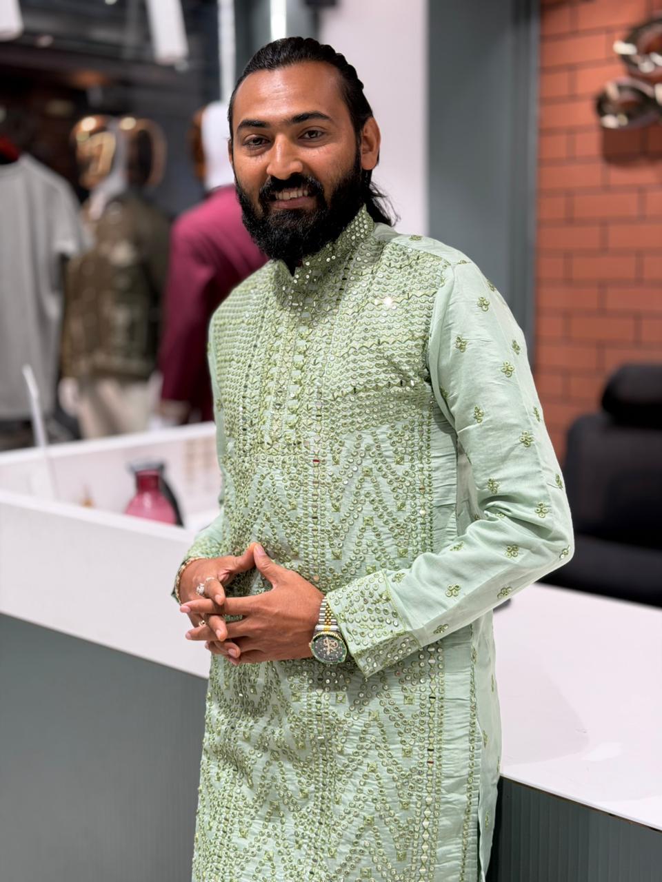 SHAGUN FASHION Premium Men's Mirror Work Lucknowi Kurta Set