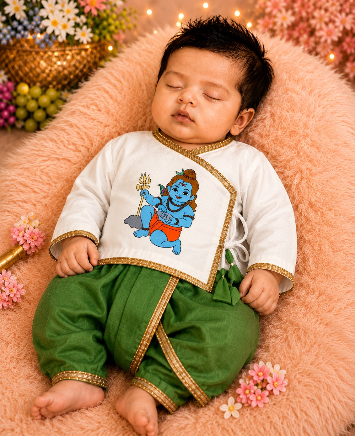 SHAGUN FASHION Cute Krishna & Ganesha Ethnic Dhoti Kurta Set for Newborn Babies