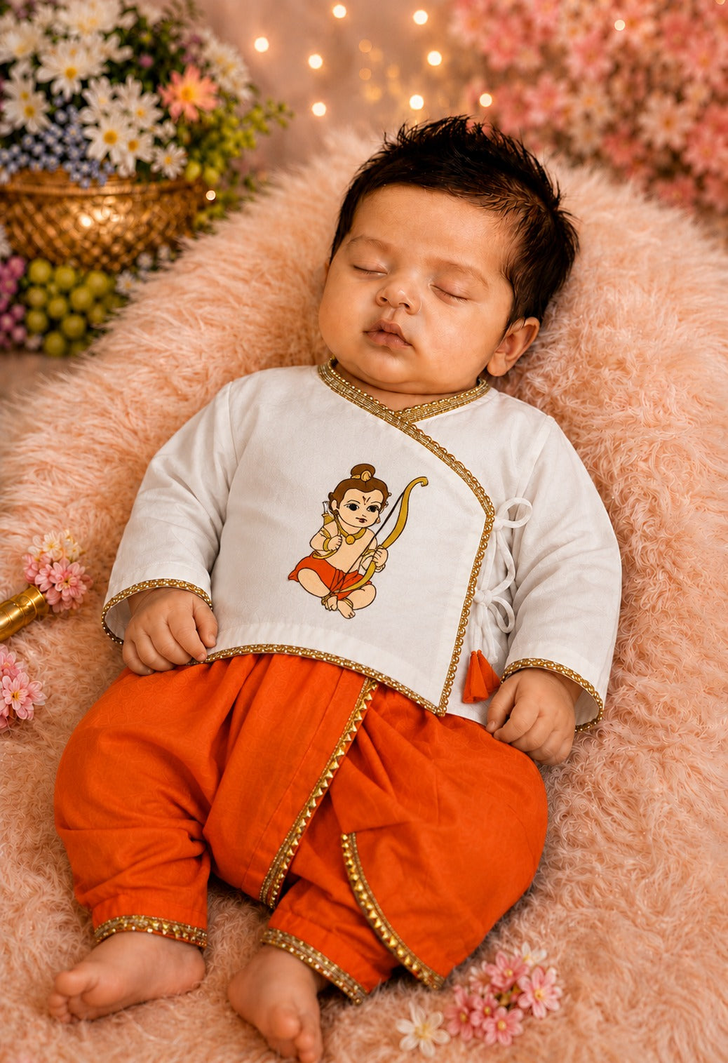 SHAGUN FASHION Cute Krishna & Ganesha Ethnic Dhoti Kurta Set for Newborn Babies