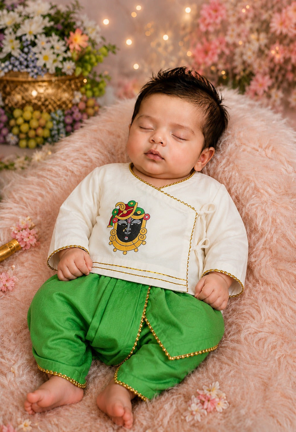 SHAGUN FASHION Cute Krishna & Ganesha Ethnic Dhoti Kurta Set for Newborn Babies
