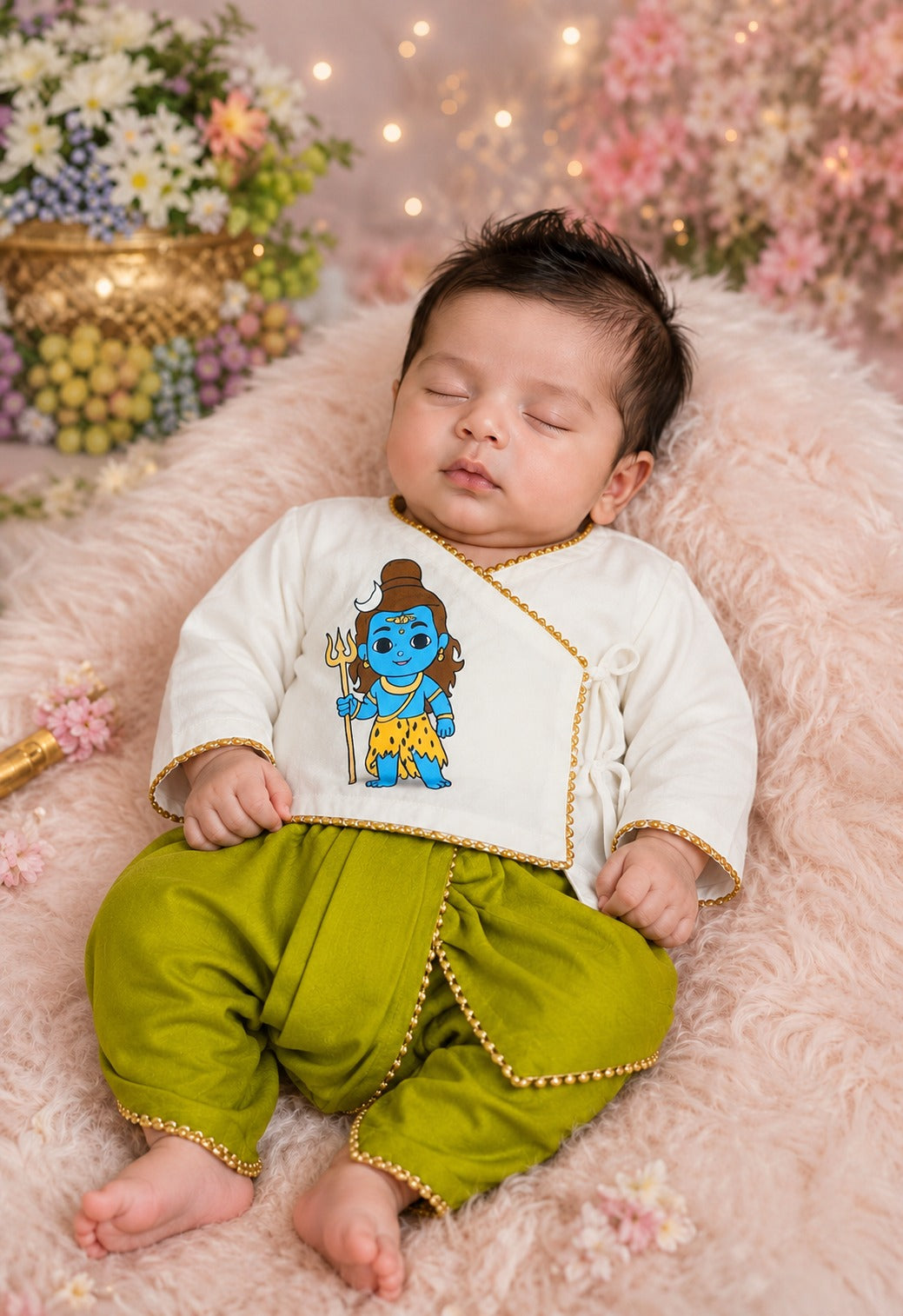SHAGUN FASHION Cute Krishna & Ganesha Ethnic Dhoti Kurta Set for Newborn Babies
