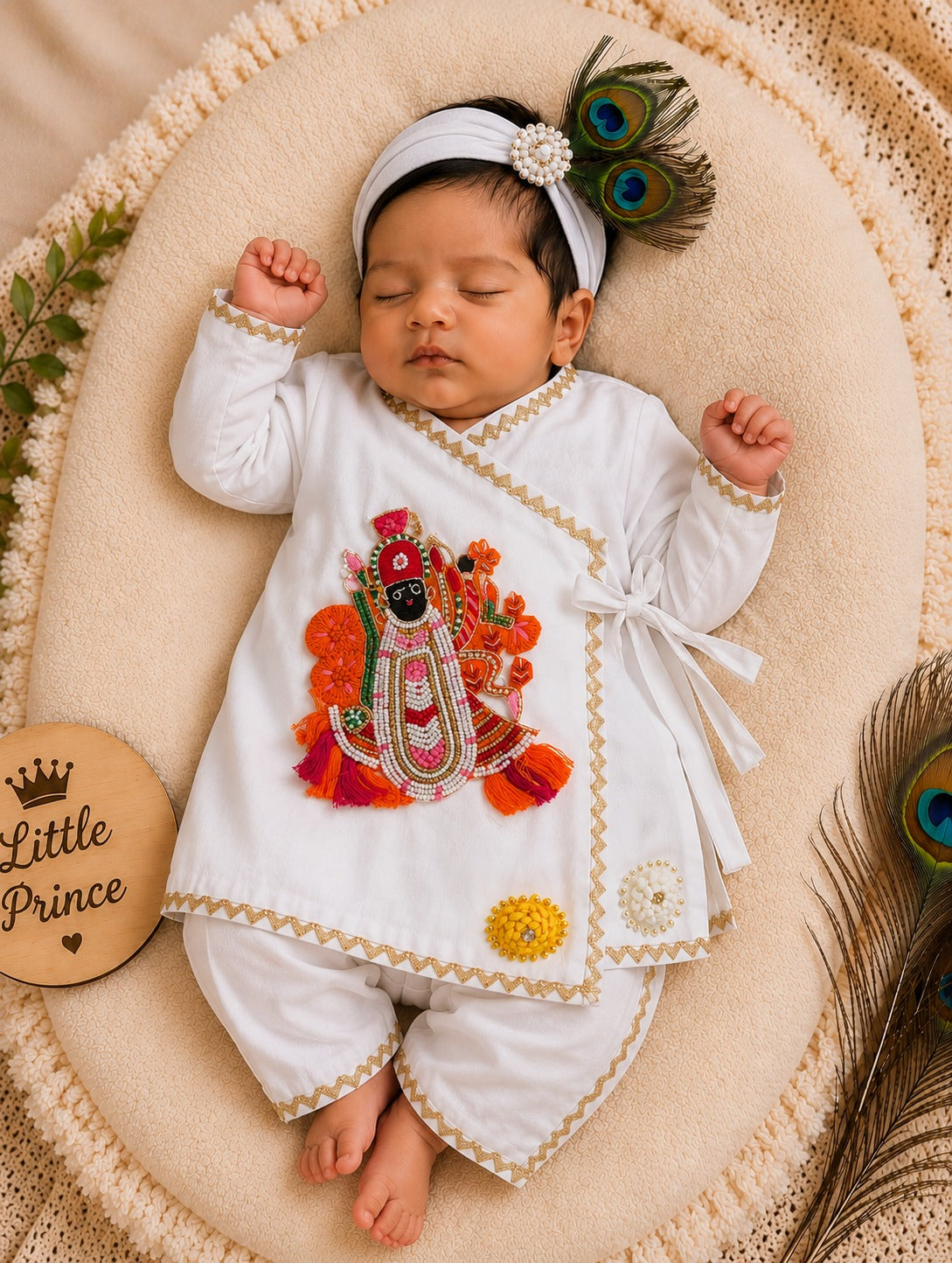 SHAGUN FASHION Cute Krishna & Ganesha Ethnic Dhoti Kurta Set for Newborn Babies