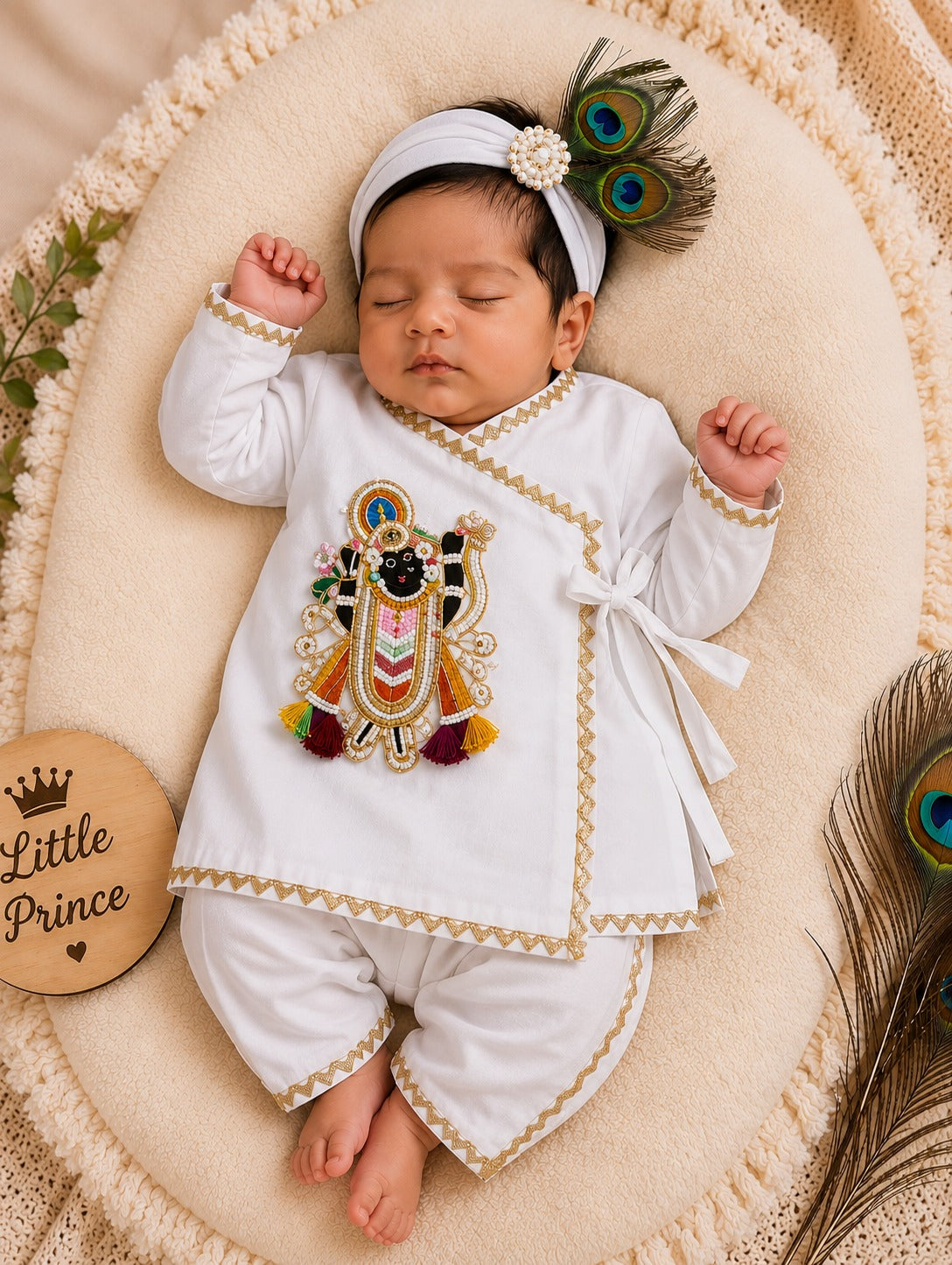 SHAGUN FASHION Cute Krishna & Ganesha Ethnic Dhoti Kurta Set for Newborn Babies